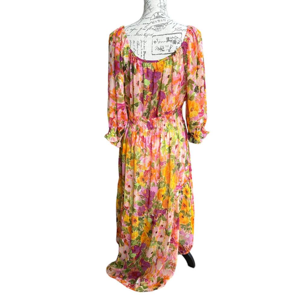 New Anthropologie Fig & Flower Floral Boho Hi Lo Chiffon LS Dress Lined Large - Picture 3 of 9